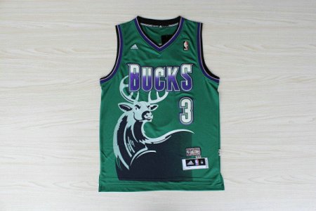 Maillot De Basket Milwaukee Bucks Brandon Jennings 3 Back to Ancient Big Deer Head Tissus Sportif Fans Edition Vert